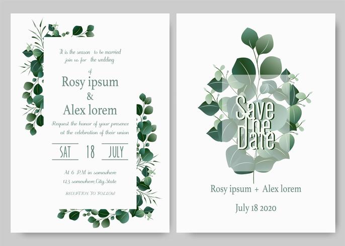 Greenery Wedding Invitation ,Template Eucalyptus  Wedding Invitation. vector