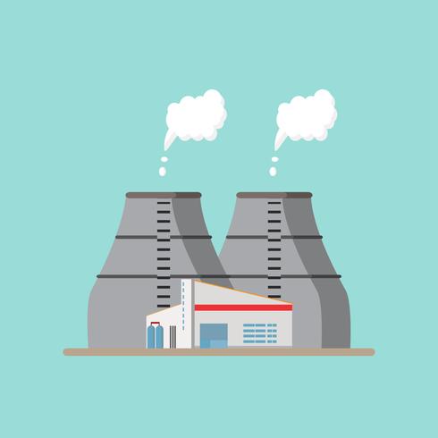 Fábrica industrial en un estilo plano. Vector e ilustración del edificio de fabricación.