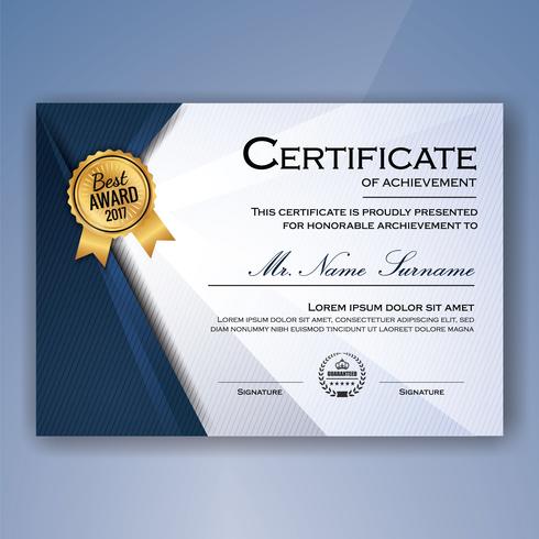 Blue and white elegant certificate of achievement template background vector