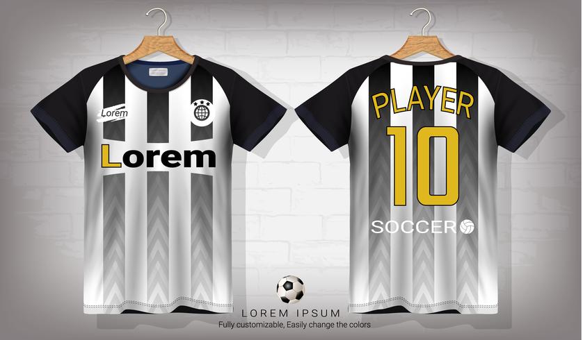 Plantilla de maqueta deportiva de camiseta y camiseta de fútbol, diseño gráfico para un equipo de fútbol o uniformes de ropa deportiva. vector