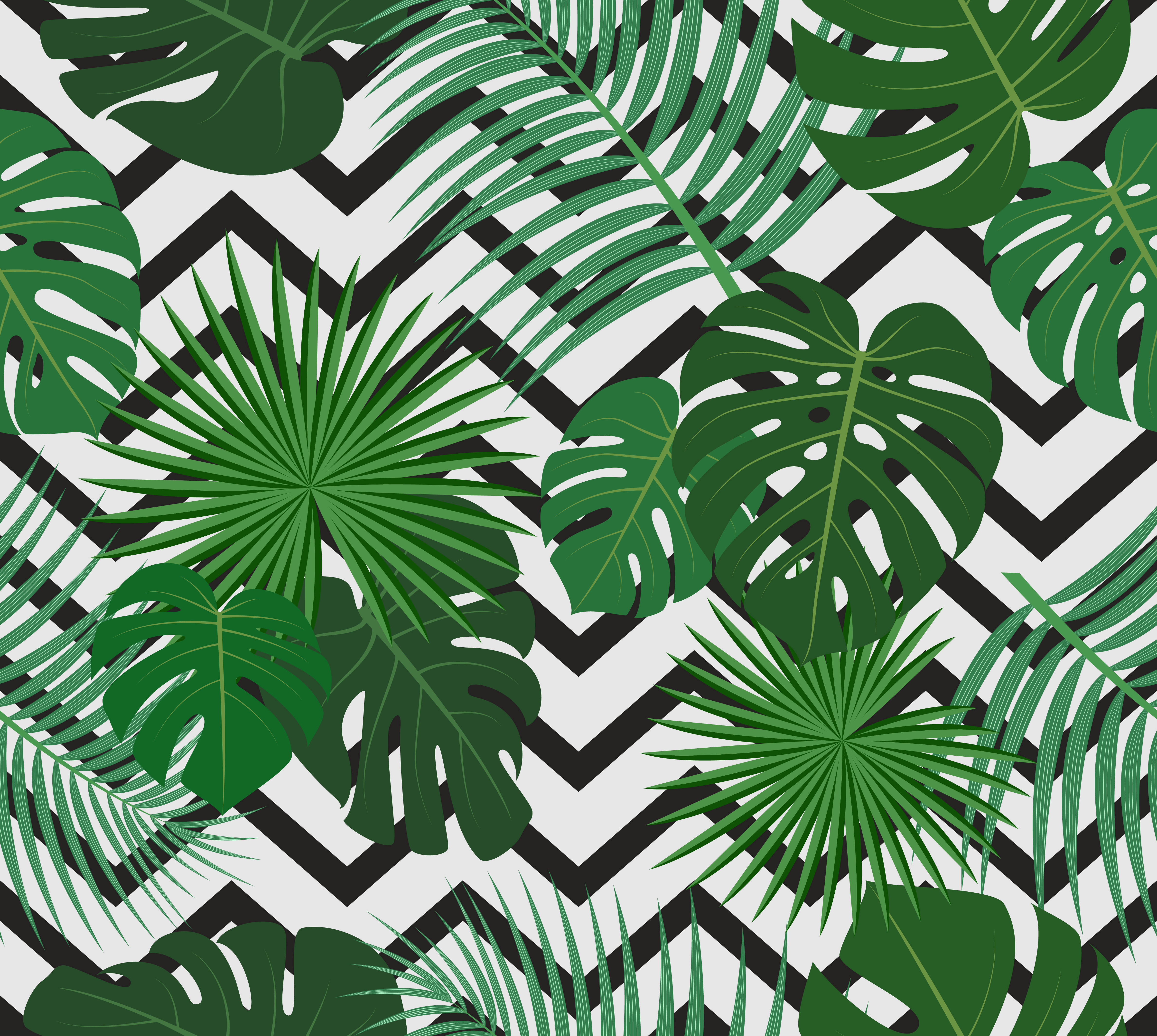 Seamless pattern of exotic jungle tropical palm leaves on