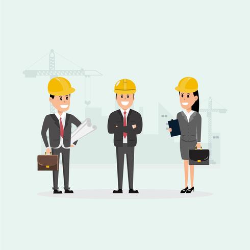 architect, foreman, engineering construction worker manage a project at building site vector