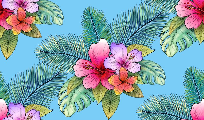 floral and leaf tropical seamless pattern vector illustration.