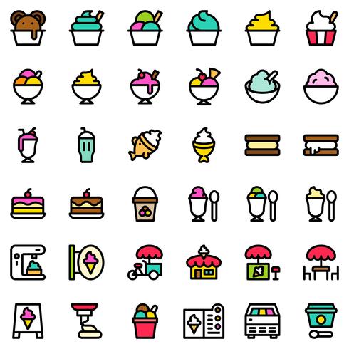 Ice cream icon set, filled editable outline vector