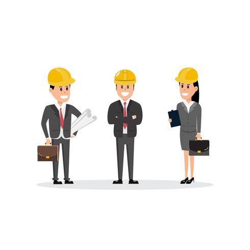 Construction workers team characters group foreman architect and investor vector