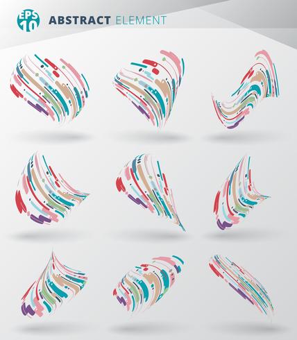 Set of modern style abstract with composition made of various lines wrapping circle 3d rounded shapes in colorful twisted. vector