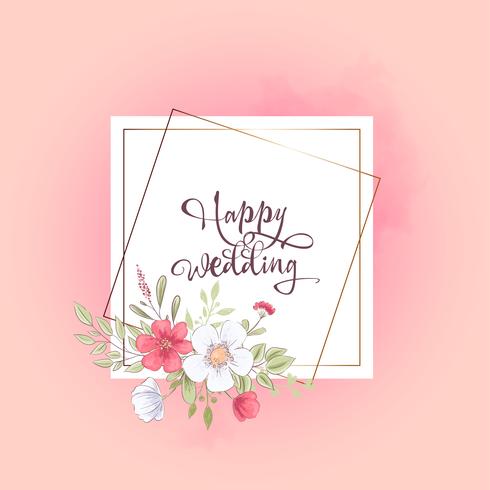 Plantilla de acuarela para una celebración de boda de cumpleaños con flores y espacio para texto. Dibujo a mano. Ilustración vectorial vector