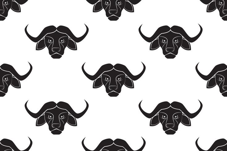 Seamless pattern of black buffalo head drawing on white background vector