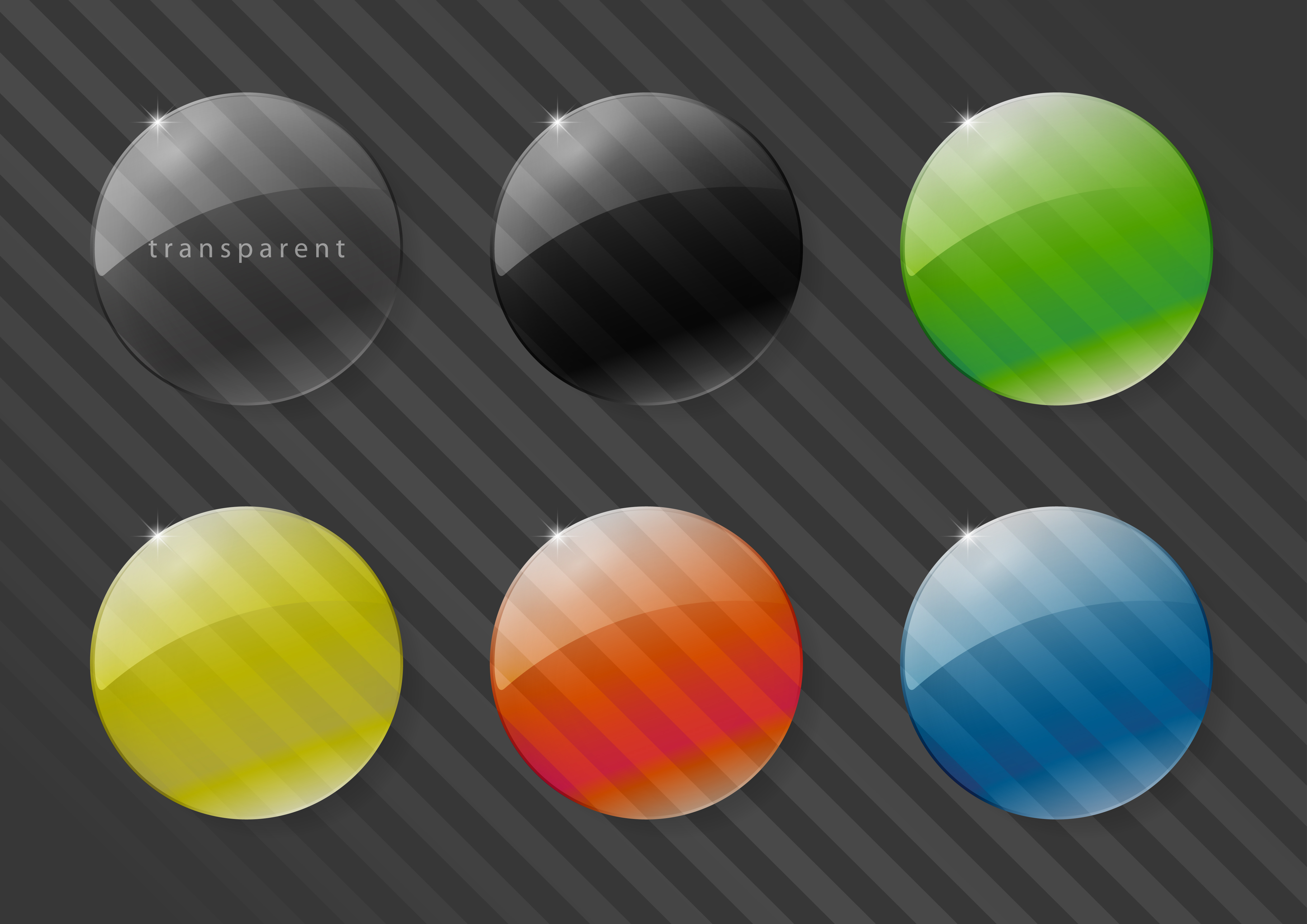 Set of multicolored lenses made of glass or plastic. RGB colors. Vector