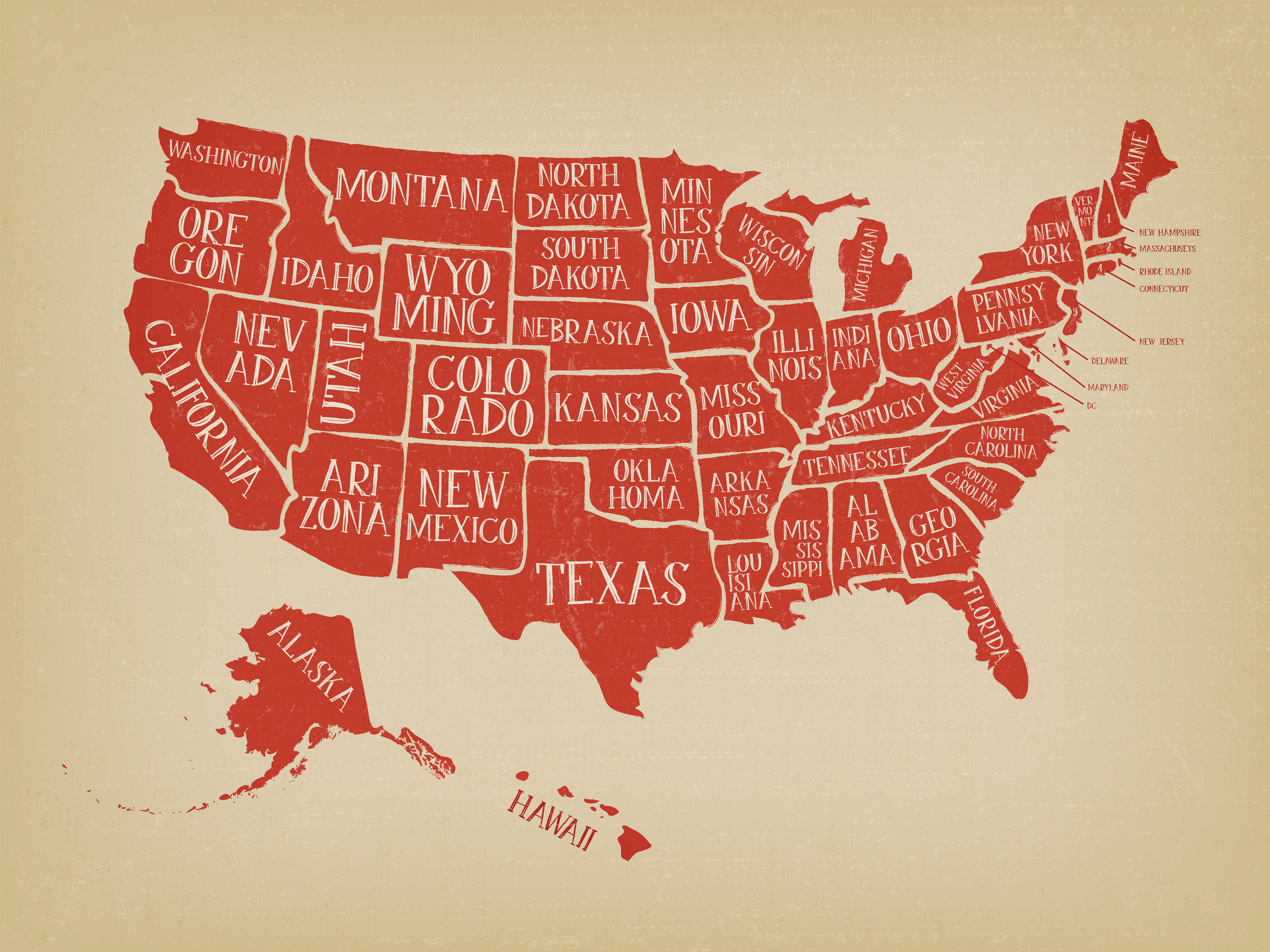 Vintage American Map Poster With States Names - Download Free Vectors ...