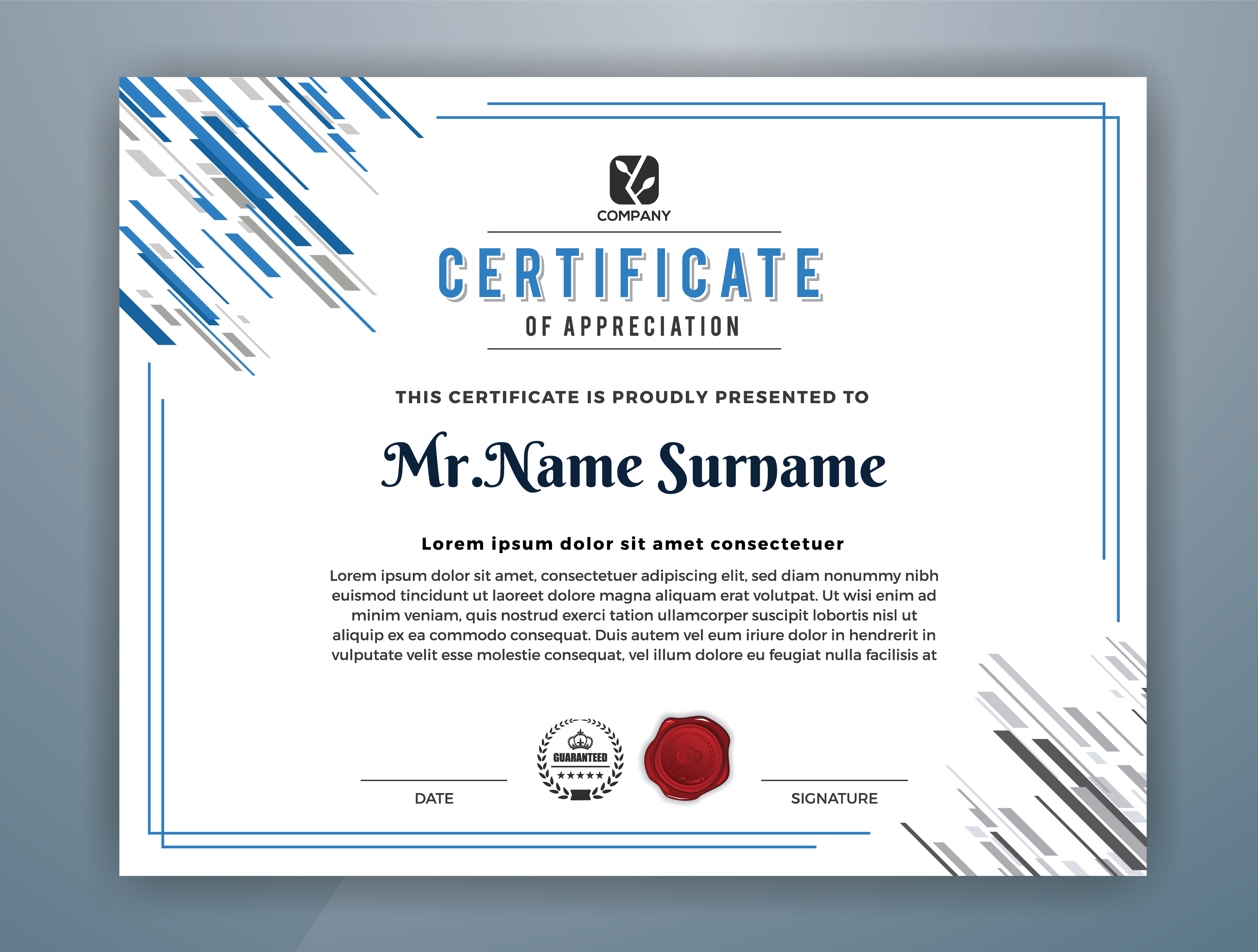 Multipurpose Professional Certificate Template Design. Abstract Blue
