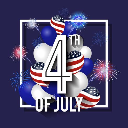 4TH of July Celebration Background Design with Balloon and Fireworks. vector