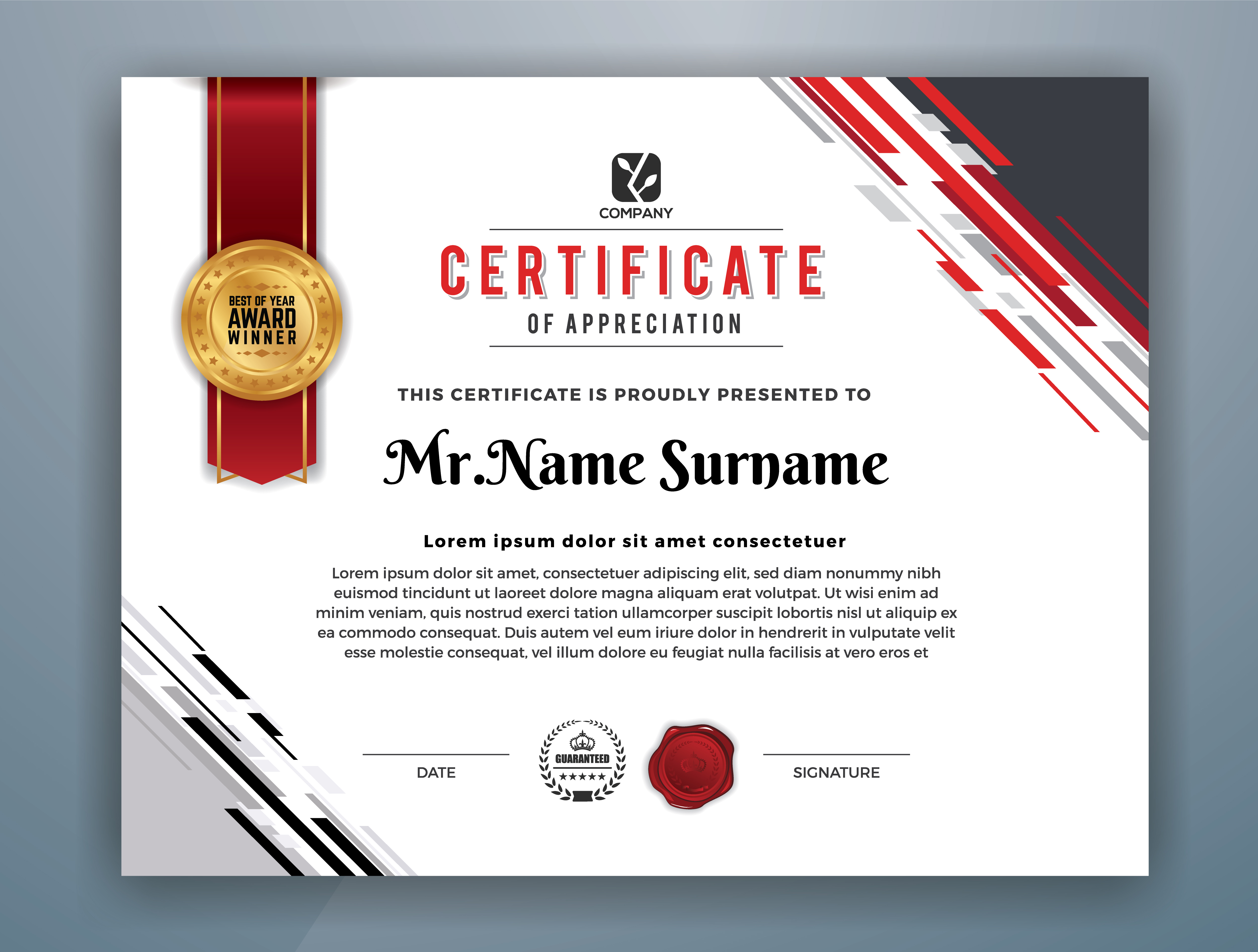 Modern Certificate Of Appreciation Template For Multipurpose Use Stock 