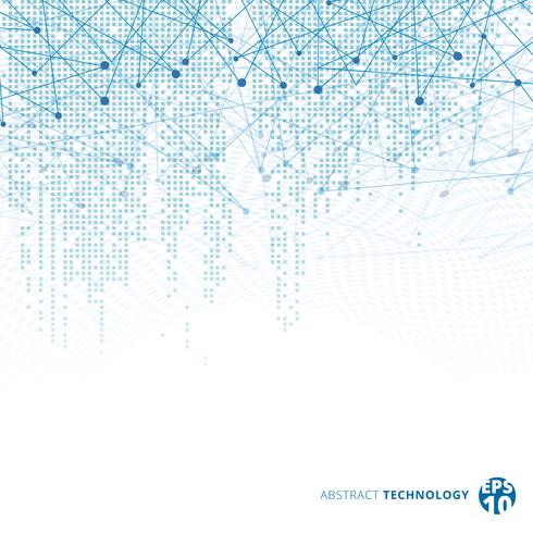 El pixel azul del modelo del cuadrado de los datos digitales abstractos de la tecnología con las líneas conecta puntos en el fondo blanco del color. vector