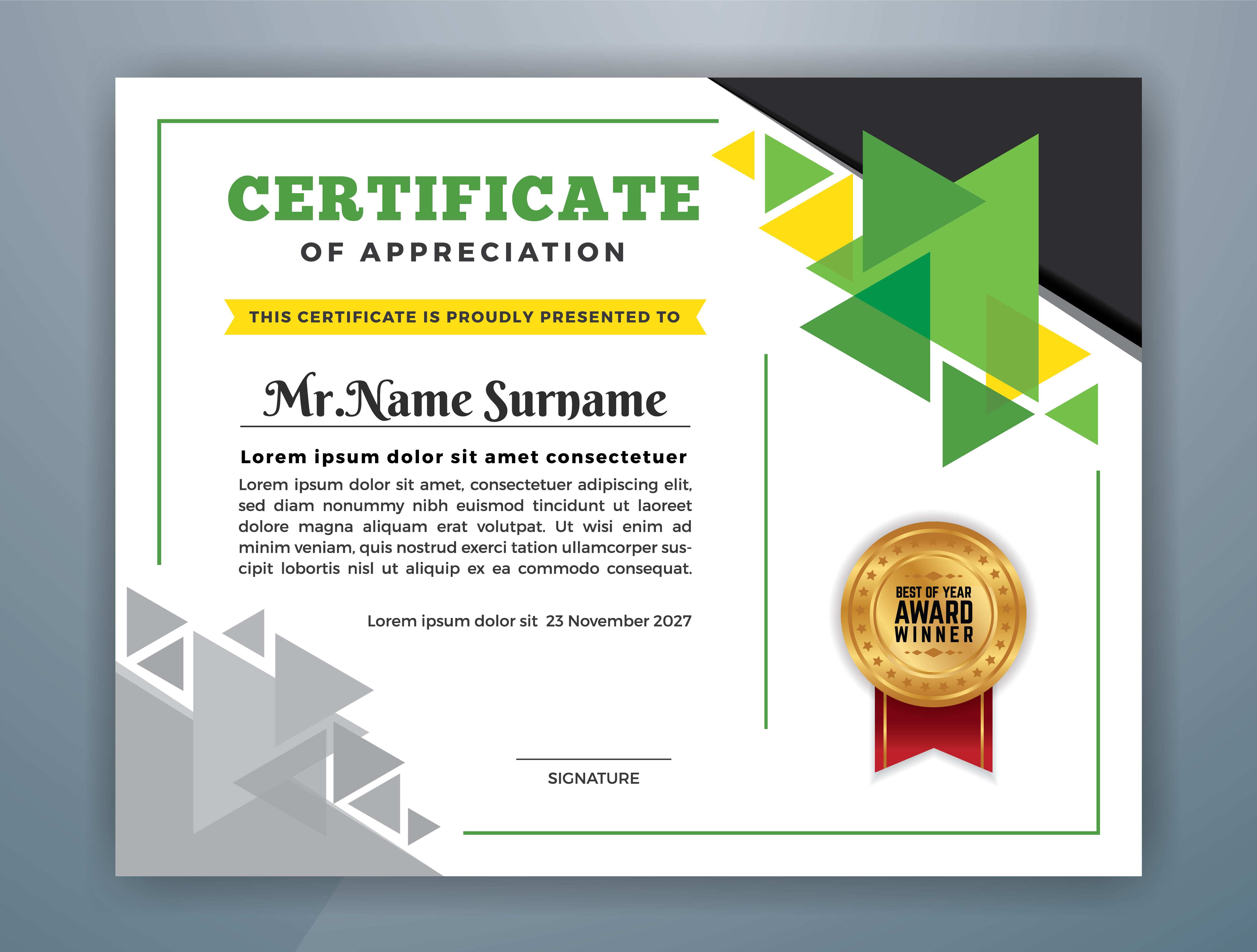 Multipurpose Professional Certificate Template Design. Abstract Green