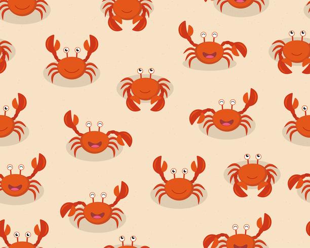 Seamless pattern of cute cartoon red crabs on beach background - Vector illustration