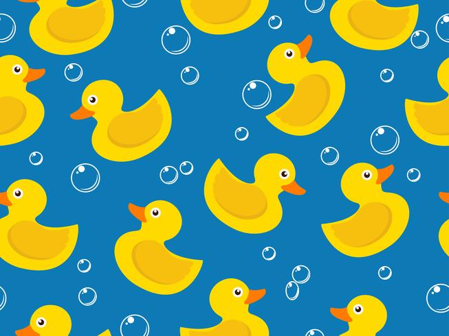 seamless pattern of yellow rubber duck on blue background vector