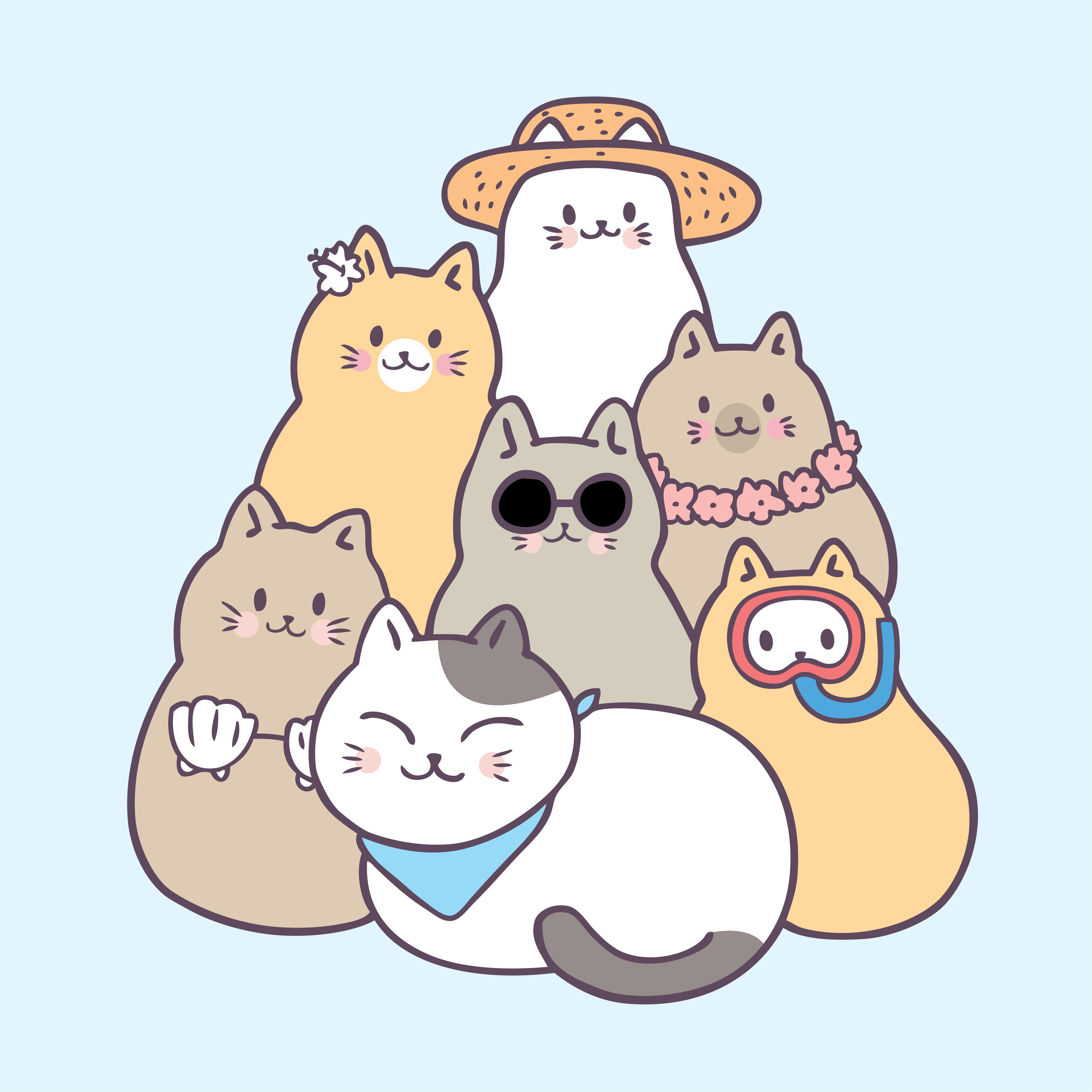 Cartoon cute summer cats vector. 558884 Download Free Vectors