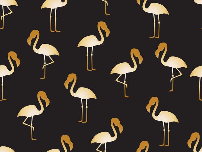 Seamless pattern of golden flamingo on black background - Vector illustration