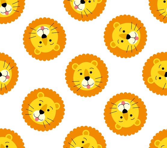 Seamless pattern of cute lion head on white background vector