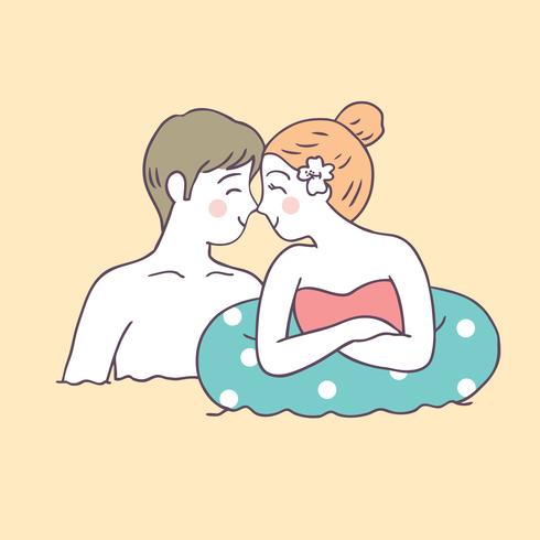 Cartoon cute summer couple vector. vector