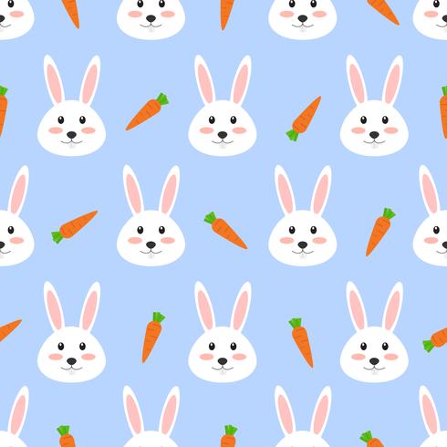 Seamless pattern of cute white rabbit with carrot on white background - Vector illustration 