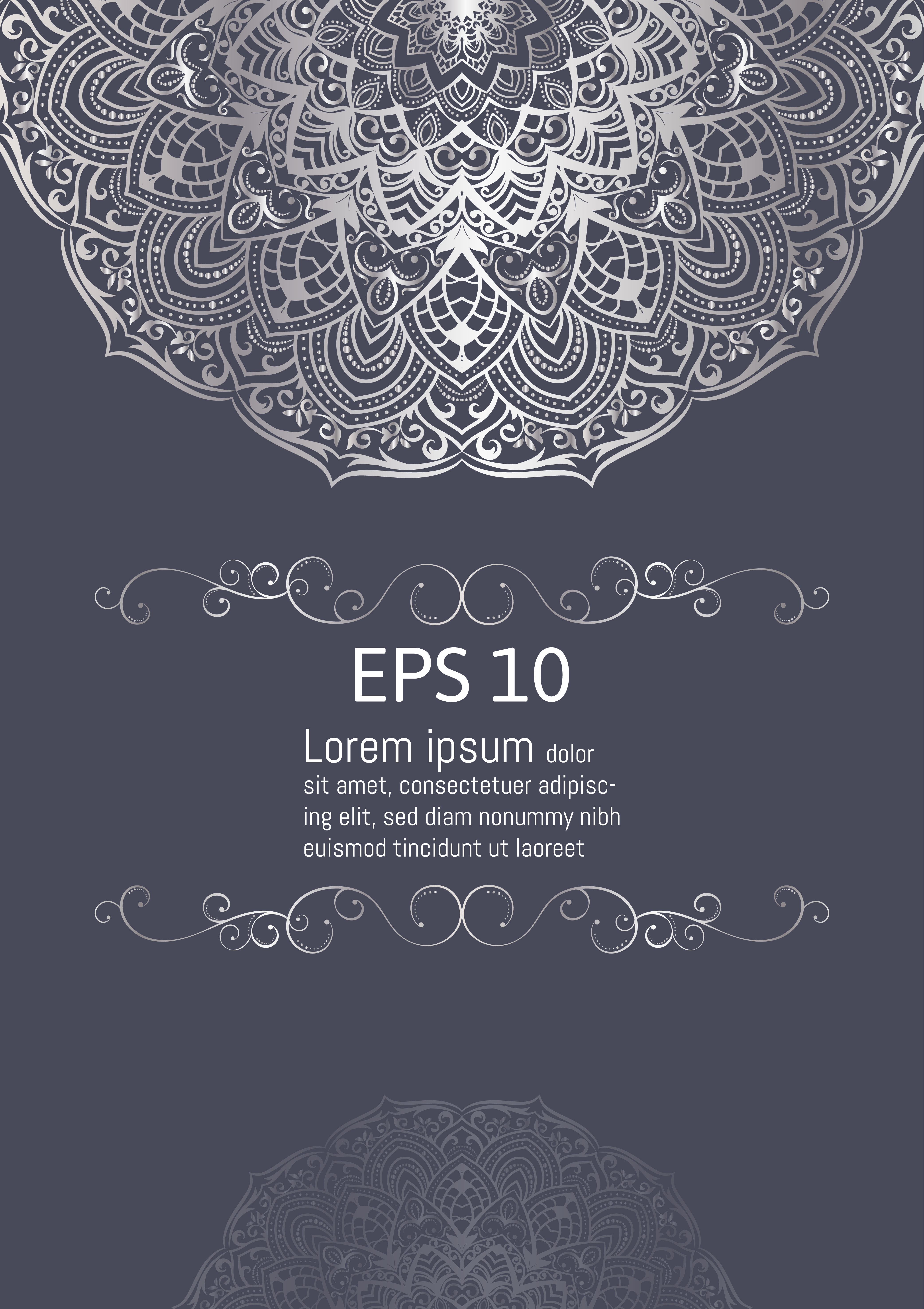 Silver Mandala Vintage Decorative Elements Vector Illustration