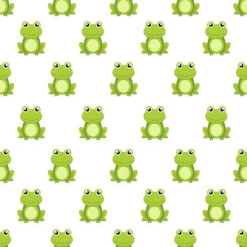 Seamless pattern cute green frog cartoon character isolated on white background vector