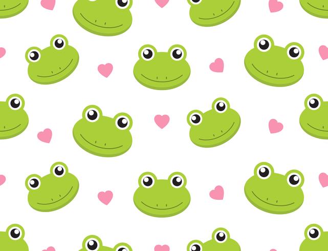 Seamless pattern cute frogs with hearts on white background - Vector illustration 