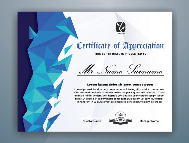 Multipurpose Professional Certificate Template Design. Abstract Blue Polygon Vector illustration