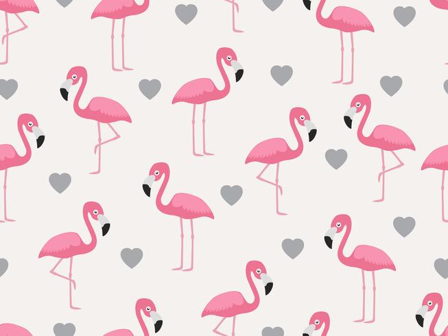 Seamless pattern of flamingo with heart on pastel background - Vector illustration