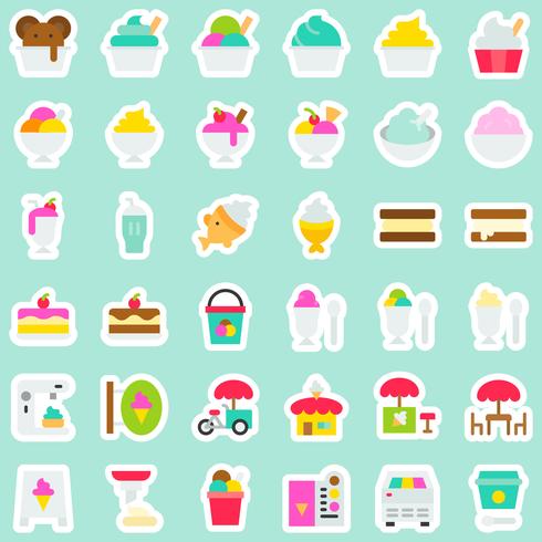 Conjunto de iconos de vector de helado, estilo de etiqueta