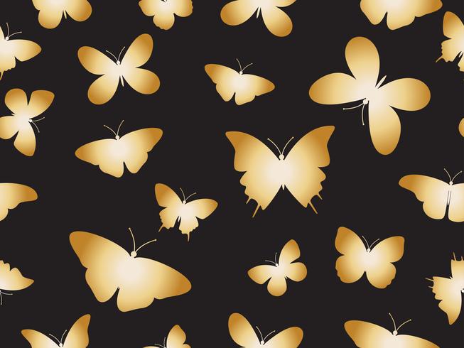 Vector illustration seamless gold butterflies pattern background