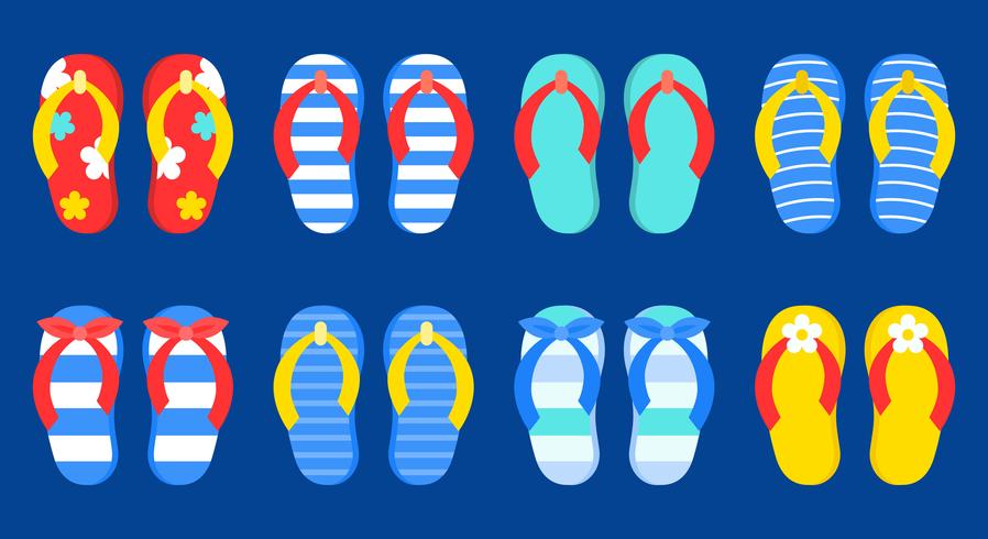 Conjunto de iconos de vector colorido verano chanclas