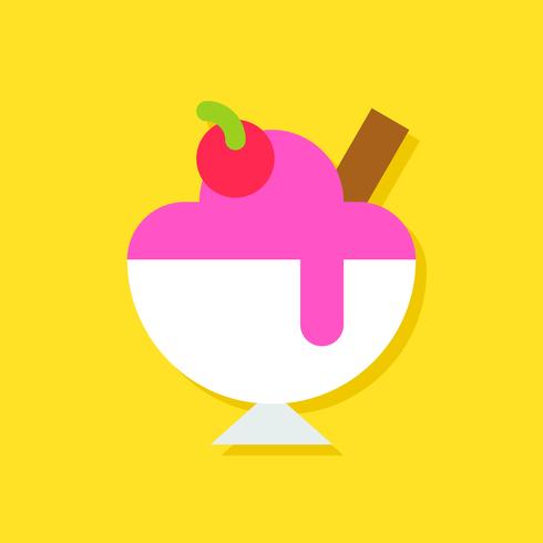 Ilustración de vector de helado sundae, icono de estilo plano de dulces