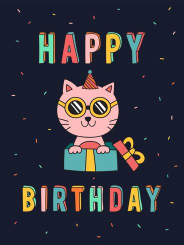 Tarjeta de cumpleaños divertida del gato vector