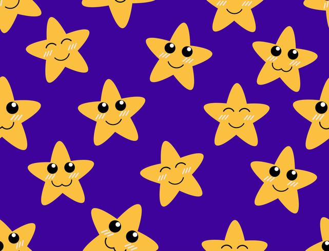 Seamless pattern cartoon cute stars on blue background - Vector illustration 