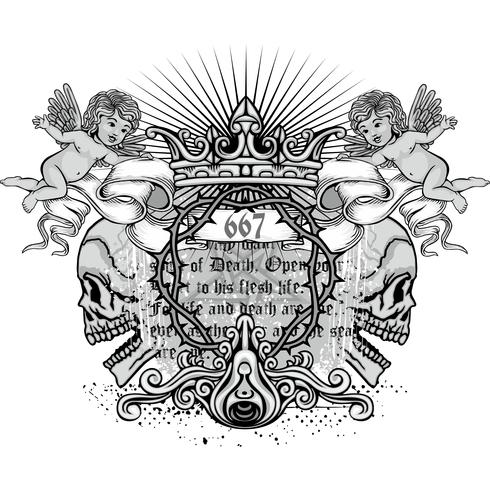 grunge skull coat of arms vector