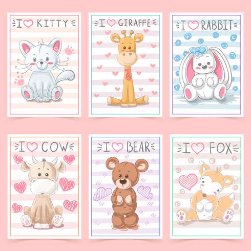 Set animals - crtoon a4 template vector