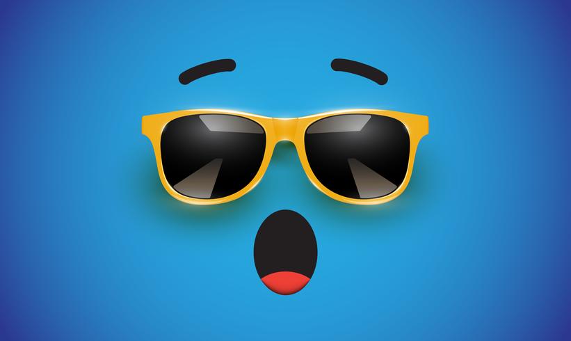 High detiled colorful emoticon with sunglasses, vector illustration