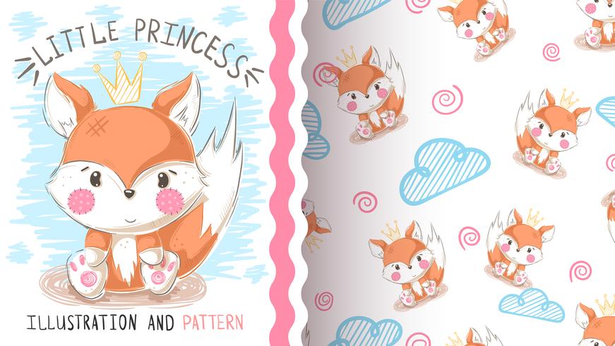 Cute teddy fox - seamless pattern vector