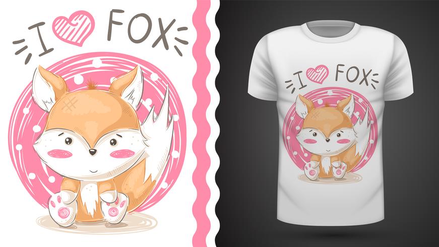 Cute fox - idea for print t-shirt. vector