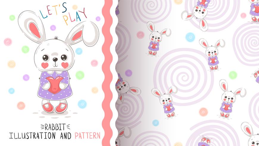 Rabbit with heart - seamless pattern vector