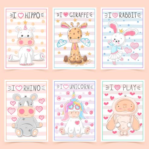 Set animals - crtoon a4 template vector