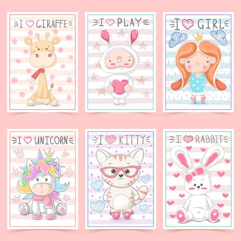 Set animals - crtoon a4 template vector