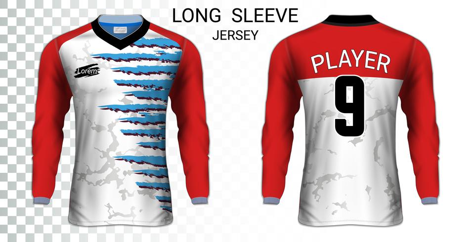 Long sleeve soccer jerseys t-shirts mockup template, Graphic design for football uniforms. vector