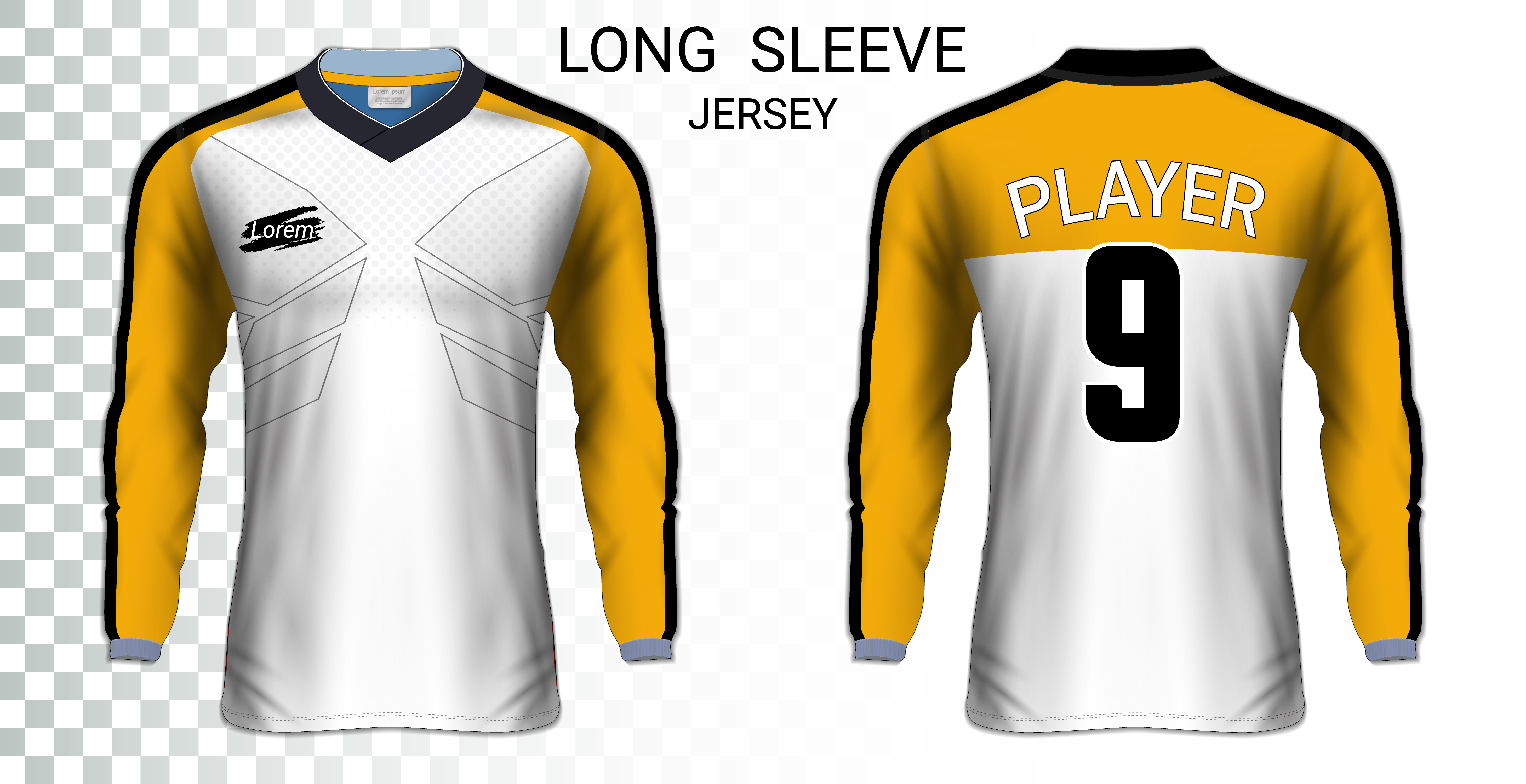 Download Long sleeve soccer jerseys t-shirts mockup template, Graphic design for football uniforms ...
