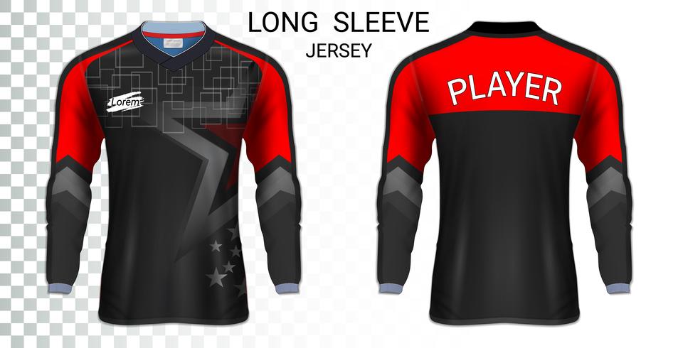 Long sleeve soccer jerseys t-shirts mockup template, Graphic design for football uniforms. vector