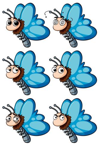 Butterfly with different facial emotions vector