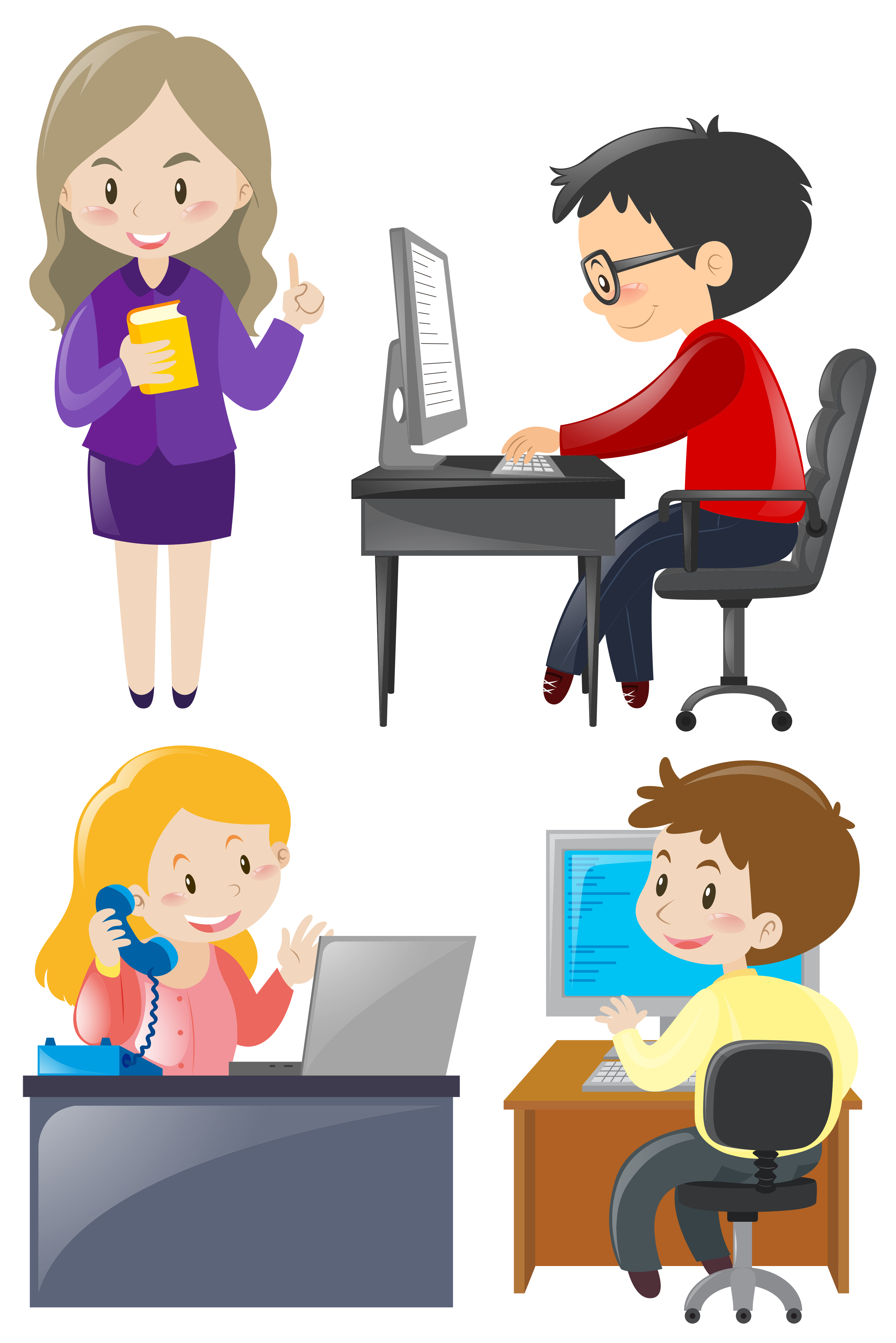 office-workers-working-on-the-desk-559307-vector-art-at-vecteezy